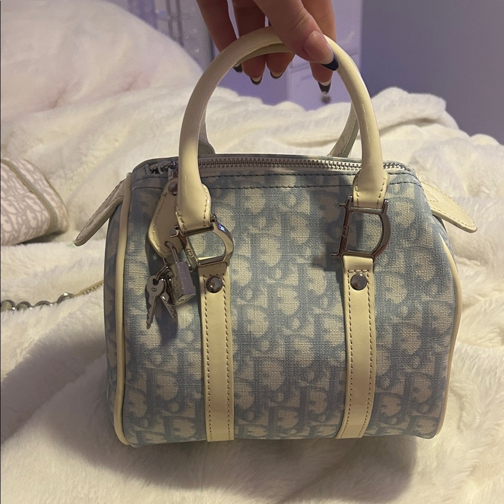 Blue and Cream Designer Handbag